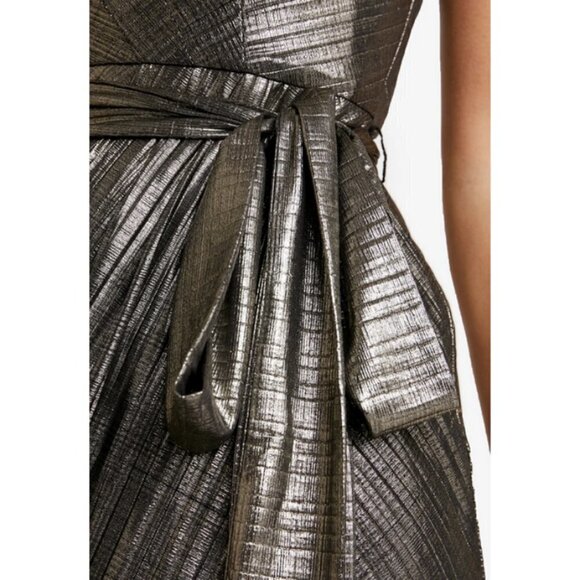 💕TED BAKER💕 Gabria One Shoulder Drape Midi Dress ~ Metallic Gold US 12 NWT - Picture 11 of 16